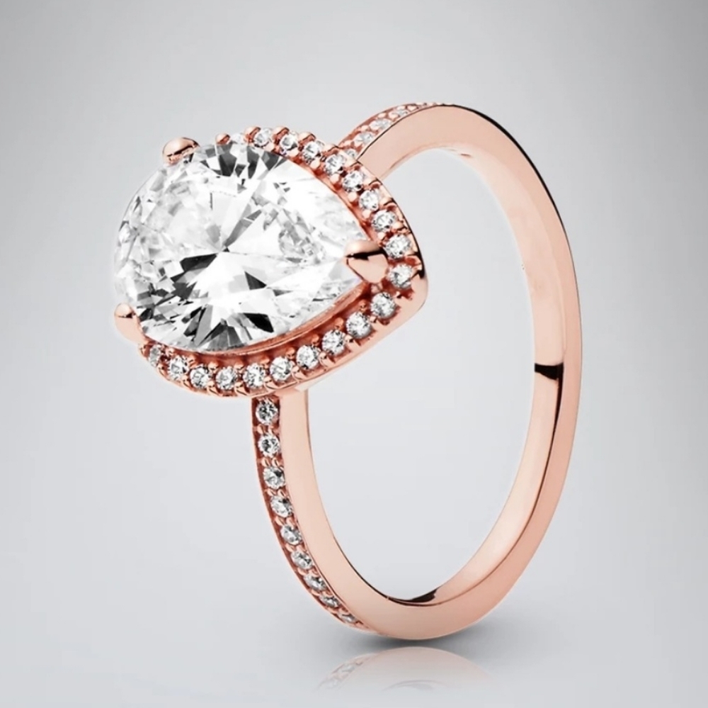 Amazing! Rose Gold 925 Sterling Silver Pear Zircon